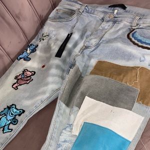 Amiri Grateful Dead Dancing bear patch trasher jeans